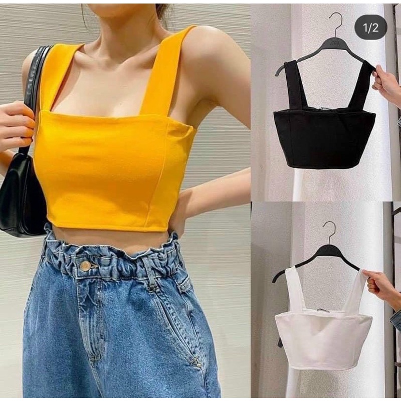 Áo Hai Dây Bản To Dáng Croptop có sẵn đệm mút