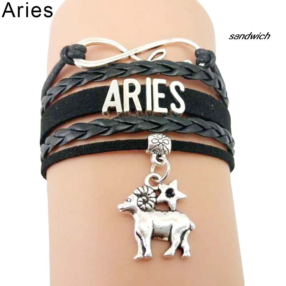 Vòng Tay Da Nhân Tạo Mặt Biểu Tượng 12 Cung Hoàng Đạo Thời Trang