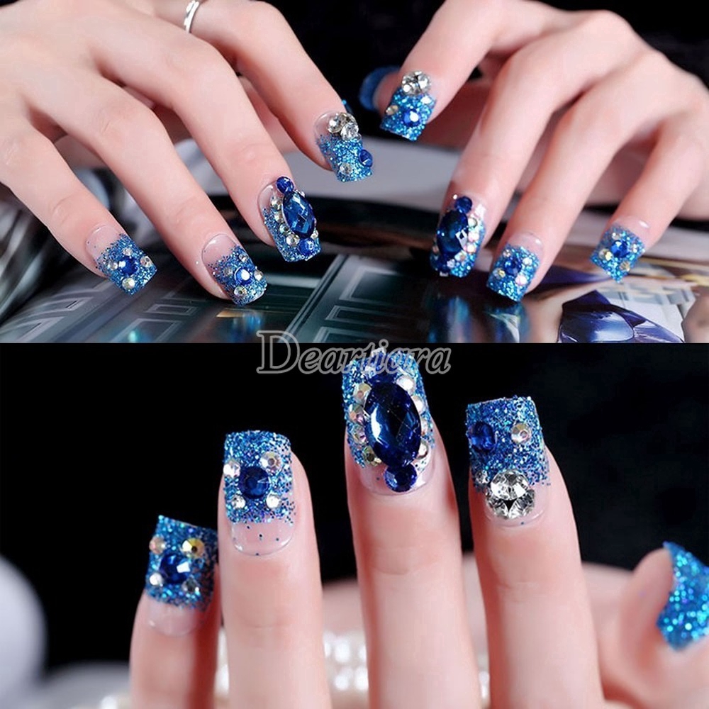 [Hàng mới về] Set 24 móng tay giả đính đá xinh xắn thời trang