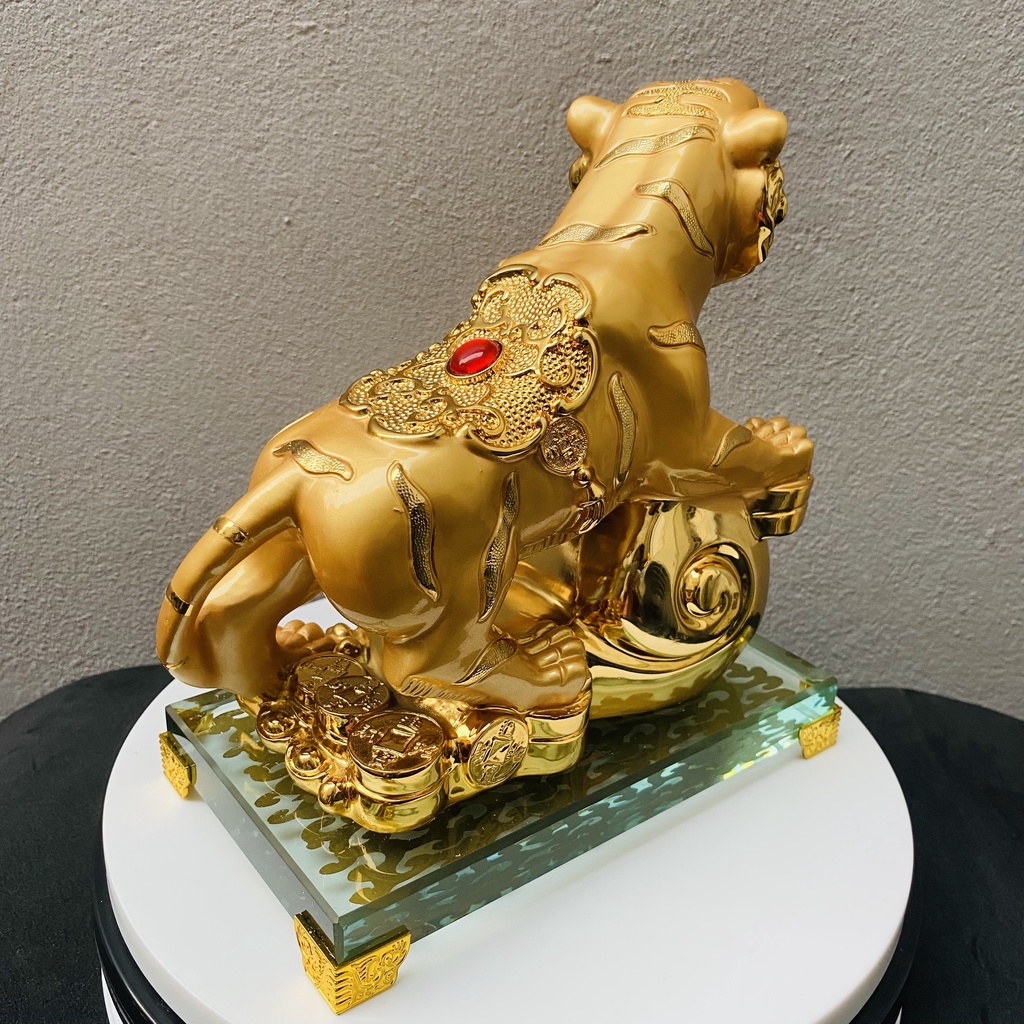 Hổ vàng lưng ngọc phước đáo chiêu tài lộc đế thuỷ tinh SIZE LỚN 01499