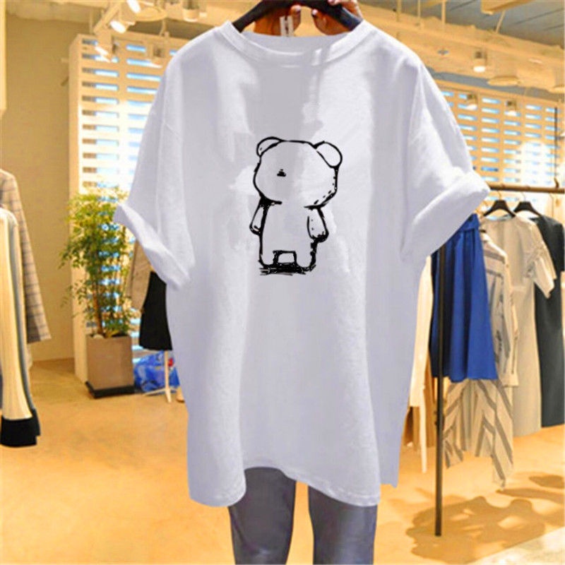 Áo Thun 100% Cotton Tay Ngắn Dáng Rộng In Họa Tiết Thời Trang Mùa Hè Phong Cách Hàn Quốc Cho Nữ