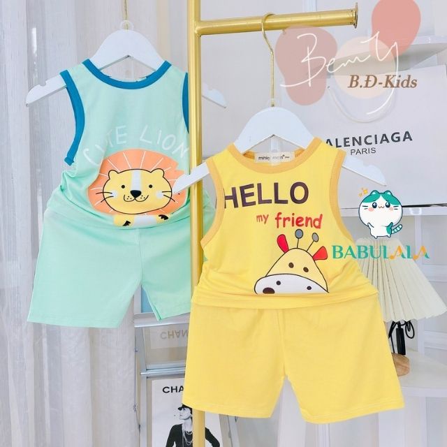 Đồ Bộ Minky Mom Bé Trai Bé Gái Ba Lỗ Mùa Hè Vải Thun Lạnh-Đồ Bộ Sát Nách Trẻ Em 0 1 2 3 4 5 TuổI-BABULALA-BL08