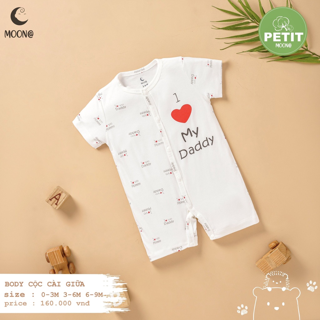 Moon - Body cộc/ body đùi petit mềm, mát họa tiết Love Mom Dad đáng yêu cho bé