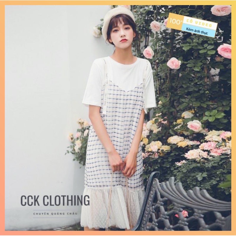 Váy nữ Quảng Châu, đầm caro nữ đuôi cá nhẹ nhàng đi chơi, đi làm - phong cách kiểu Hàn V29