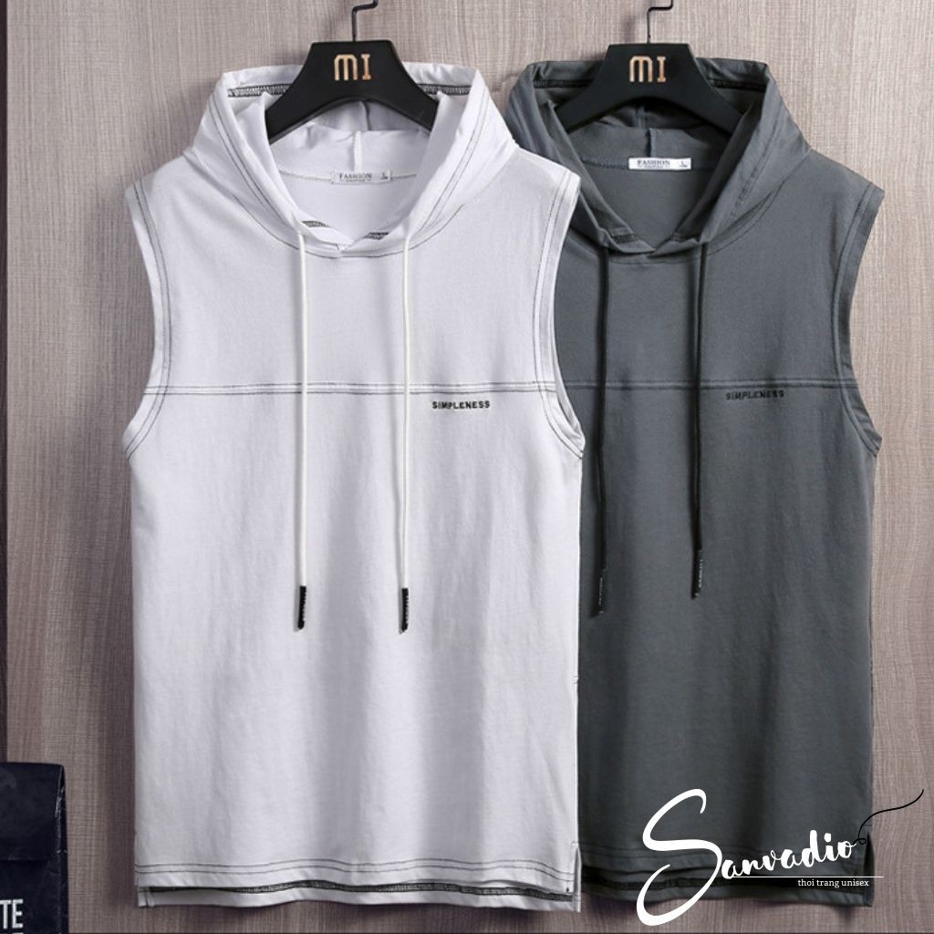 Áo thun TANKTOP Sanvadio Unisex áo hoodie Basic Tee mùa hè phông trơn Oversize form rộng đường phố Hàn Quốc