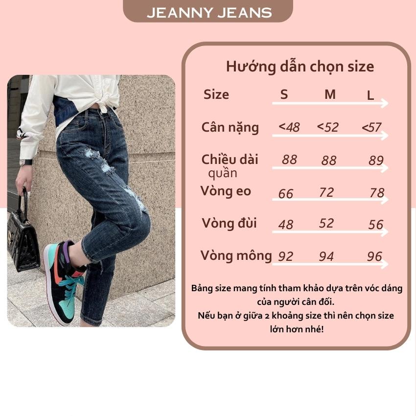 Quần bò baggy nữ JEANNY JEAN rách lưng cao ống ôm chất co giãn màu xám đen 091