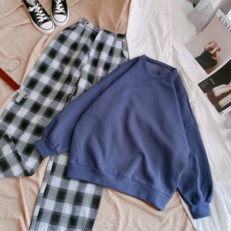 SET ÁO SWEATER XANH QUẦN CARO