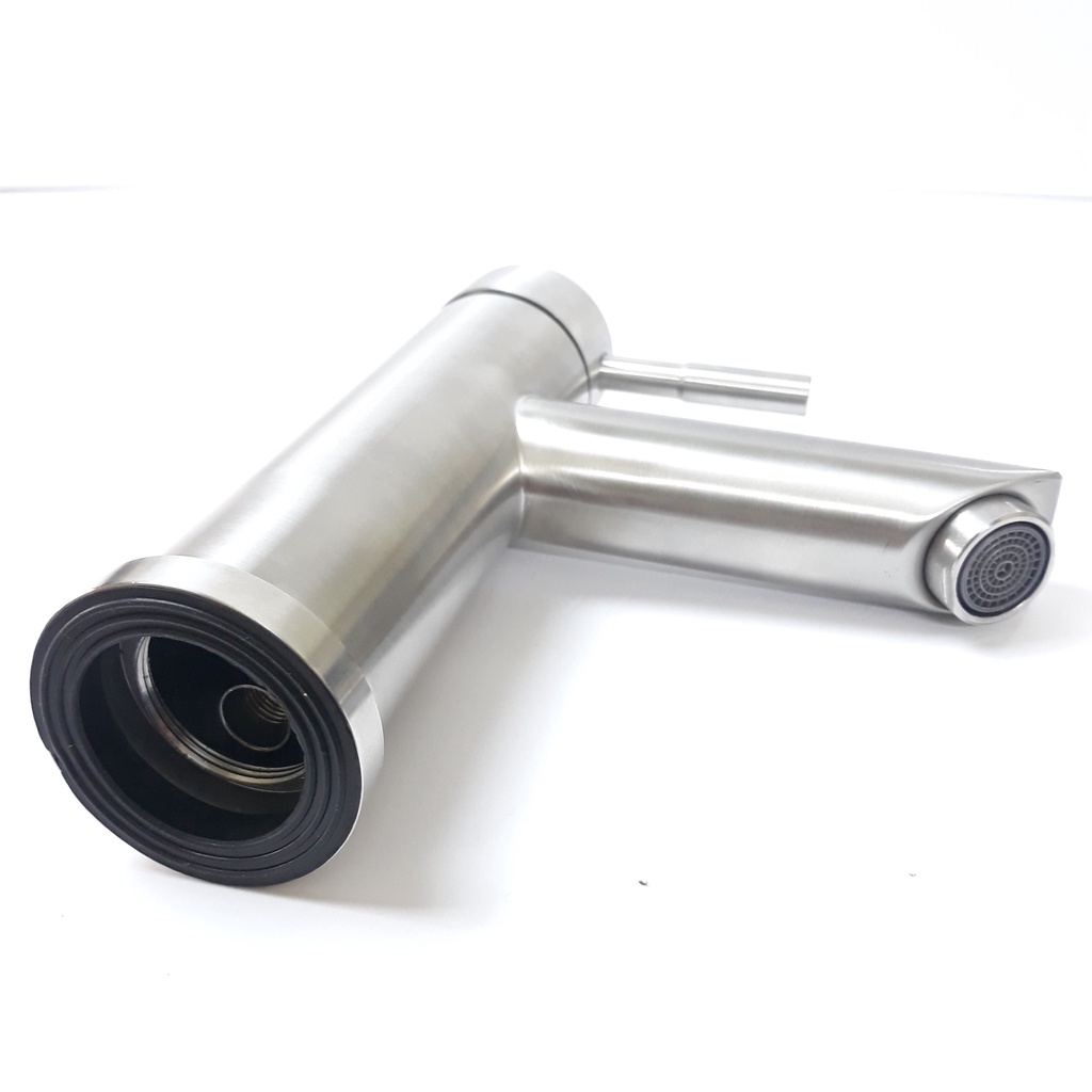 Vòi lavabo nóng lạnh inox 304 hình trụ trắng mờ đặc trưng inox phay cao cấp, sáng bóng, siêu bền