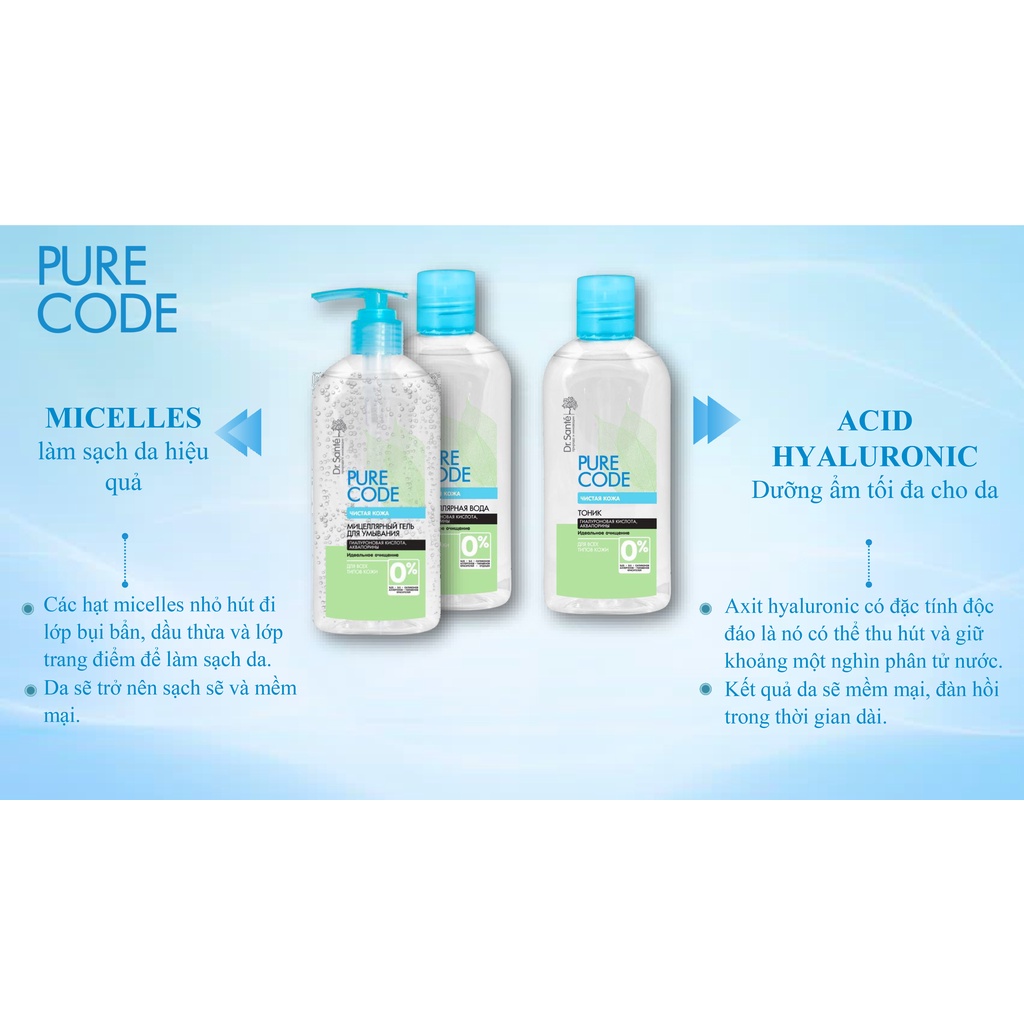 Nước cân bằng micellar Dr.Sante Pure Code dành cho mọi loại da 200ml - BioTopcare Official