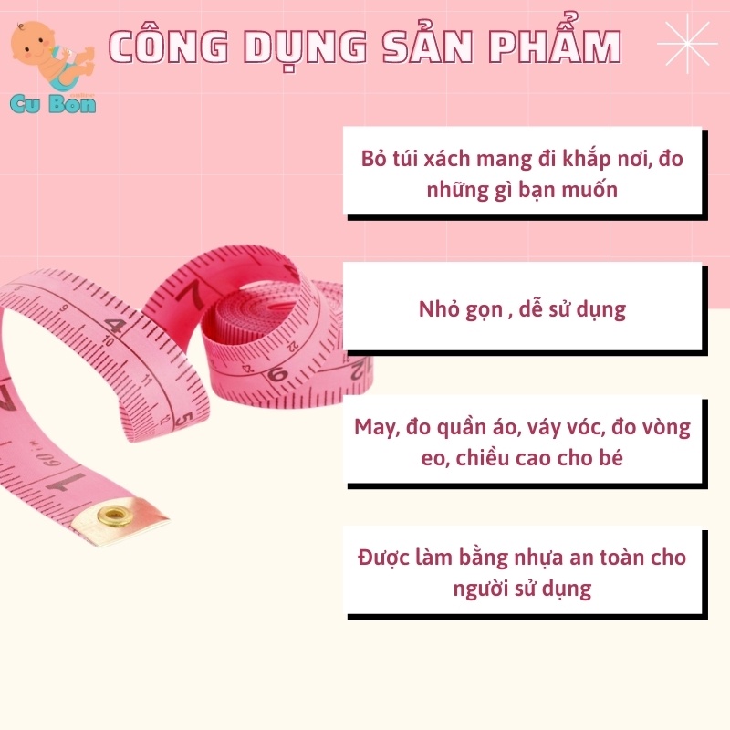 [SIÊU RẺ] Thước đo chiều cao Bằng Dây 150cm cho mẹ và Bé Bằng Dây gọn nhẹ, rõ ràng, tiện Lợi