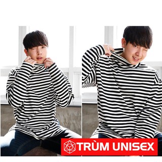 Áo Thun Dài Tay Hàn Quốc – Áo Thun Dài Tay Nam Màu sọc trắng đen – Trùm Unisex – Dance Phong Cách Là Đây