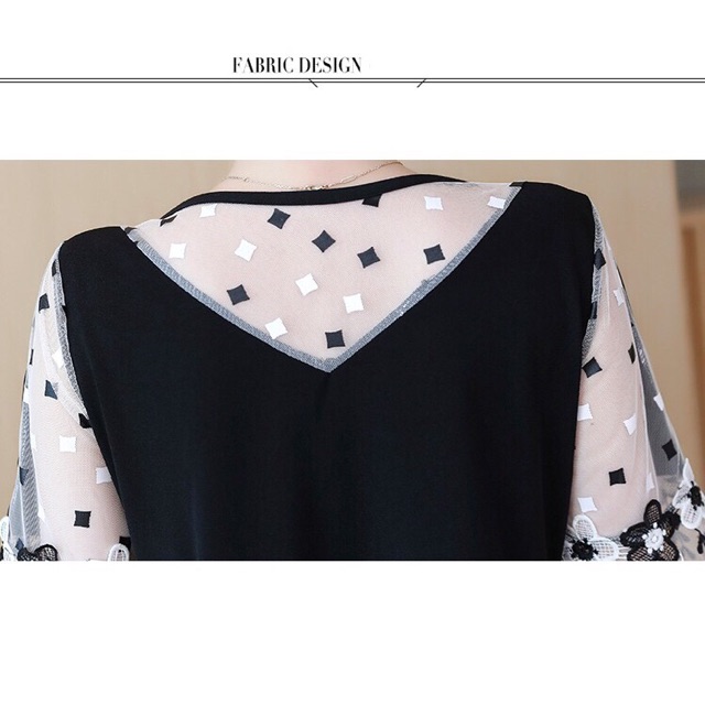 Đầm thun đen phối ren big size cao cấp hàng có sẵn size 65-100kg hàng y hình che khuyết điểm size lớn 60-85kg | BigBuy360 - bigbuy360.vn