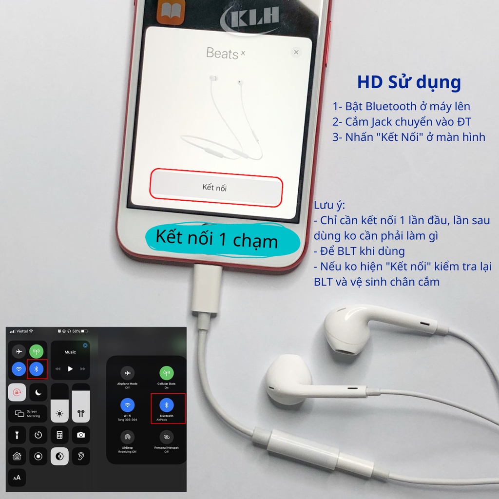 Jack chuyển tai nghe Ligh-ning ra chân tròn 3.5mm tương thích điện thoại phone chân sạc kết nối Bluetooth hỗ trợ mic
