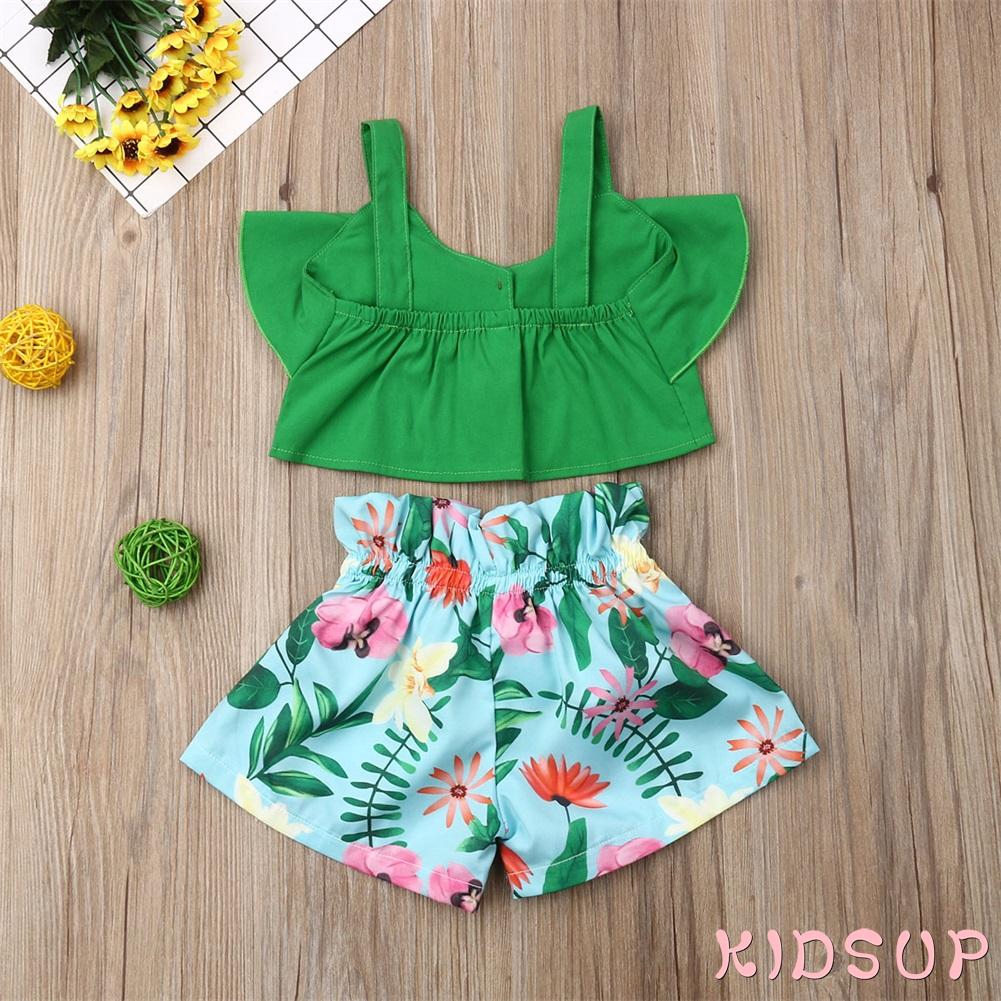 Bộ Áo Croptop + Quần Short Mùa Hè Cho Bé Gái