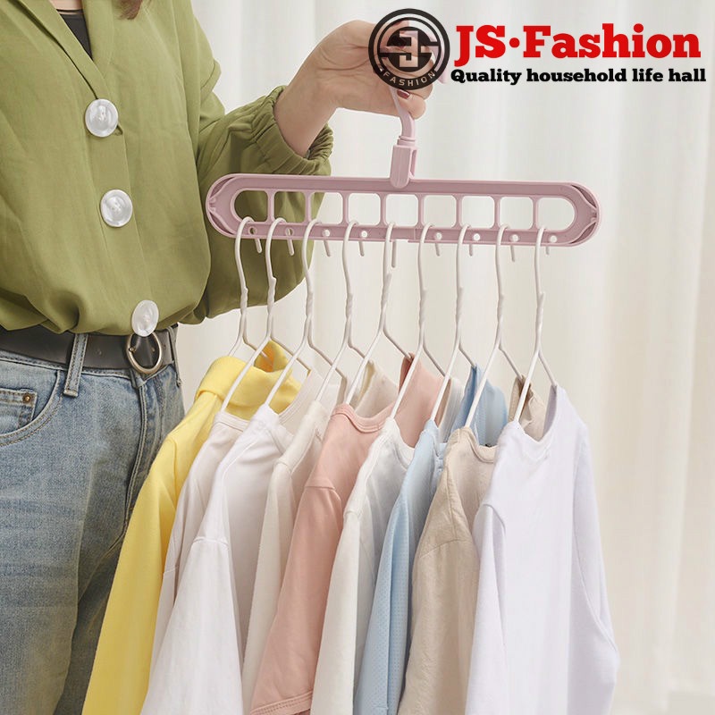 JS·Fashion Multifunctional Clothes Hanger Student Household Storage Gadgets Clothes Hook Magic Organizing Rack Folding Nine-Hole Shelf Dormitory