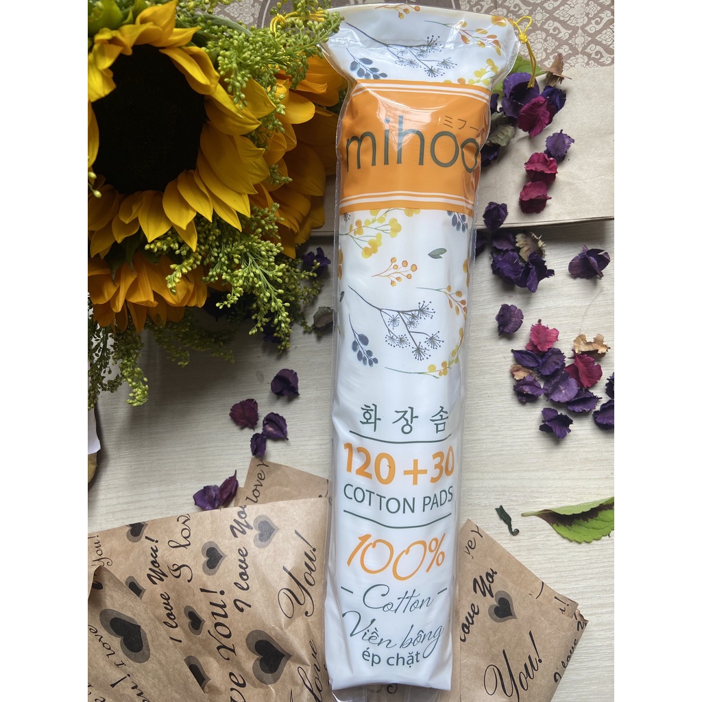 Combo 3 Bông Tẩy Trang Mihoo 150 Miếng Bông Tròn