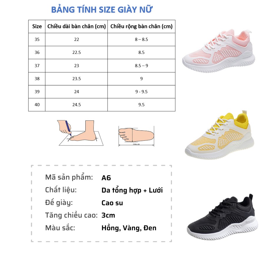 Giày thể thao nữ trắng độn đế giá rẻ giày nữ cao cấp hot trend nhiều màu AZUKA - A6