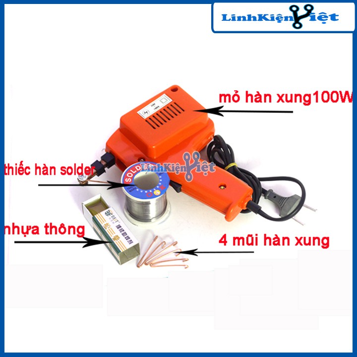 Mỏ Hàn Xung 220V-100W (Tặng 01 thiếc OK 100g, 01 hộp nhựa thông, 03 mũi hàn xung)