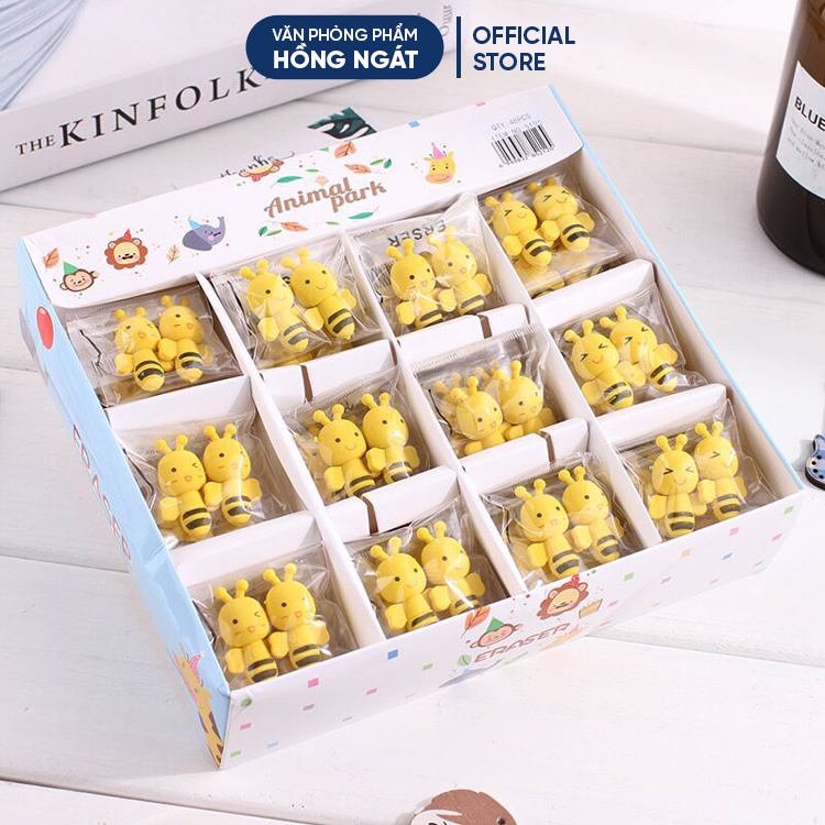 Tẩy bút chì hình con ong set 2 viên, đồ dùng học tập dễ thương cute giá rẻ làm quà tặng học sinh văn phòng phẩm T10