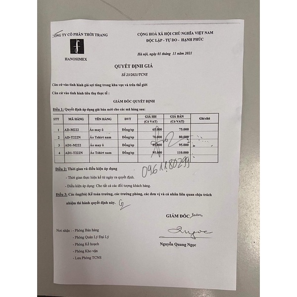 Áo cộc tay đông xuân Hanosimex màu