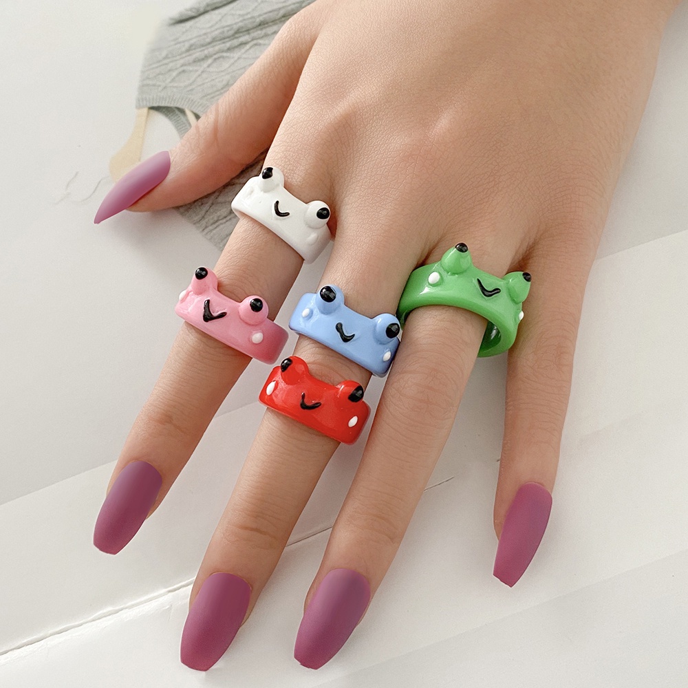 Nhẫn Nhựa Resin Nhiều Màu Hình Ếch / Gà Dễ Thương Cho Nam Và Nữ