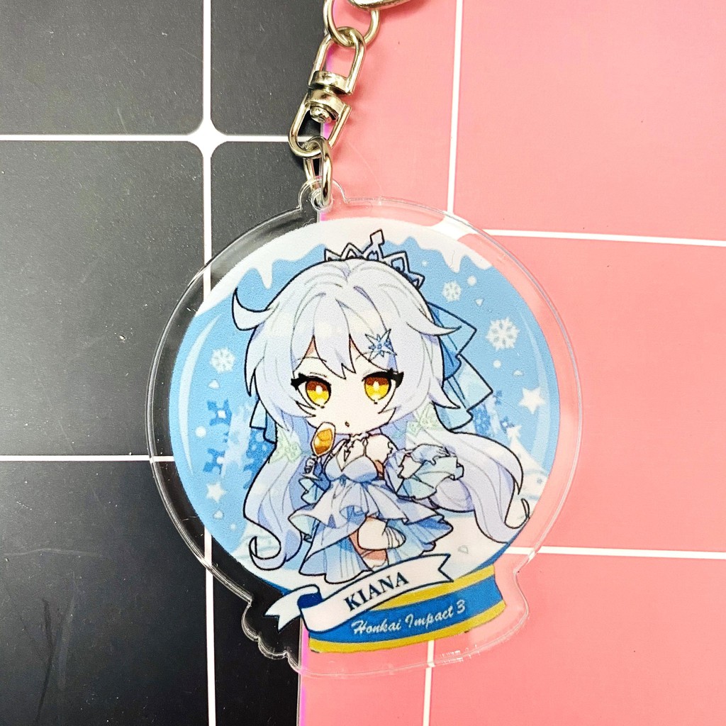 ( Mica trong acrylic ) Móc khóa Honkai Impact 3 Quả cầu thủy tinh Giáng Sinh Valkyrie X-mas chibi anime