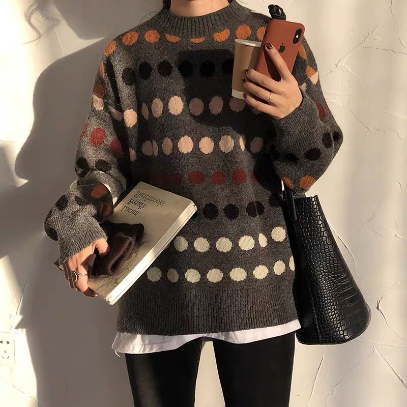 Áo len nữ cổ tròn phom rộng, kiểu dáng basic dễ phối đồ, chất len đẹp, không xù, kiểu dáng thời trang | BigBuy360 - bigbuy360.vn