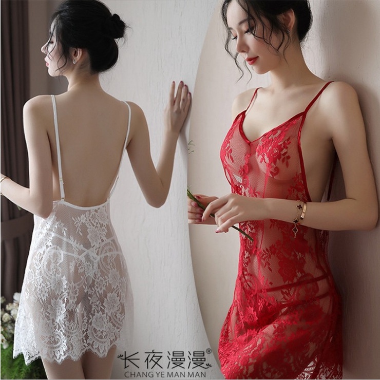 Váy ngủ 2 dây ren chạm rỗng khoét lưng mềm mịn cao cấp (Gồm 2 màu)