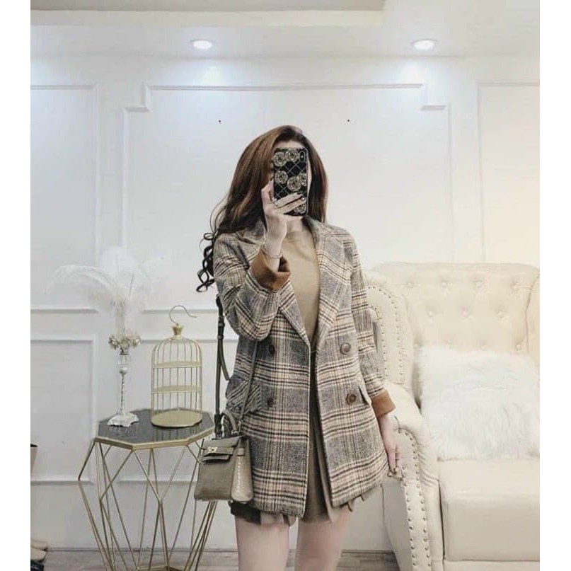 áo khoác vest dạ kẻ nữ 4 khuy hàng 2 lớp siêu đẹp sang chảnh - áo blazer nữ