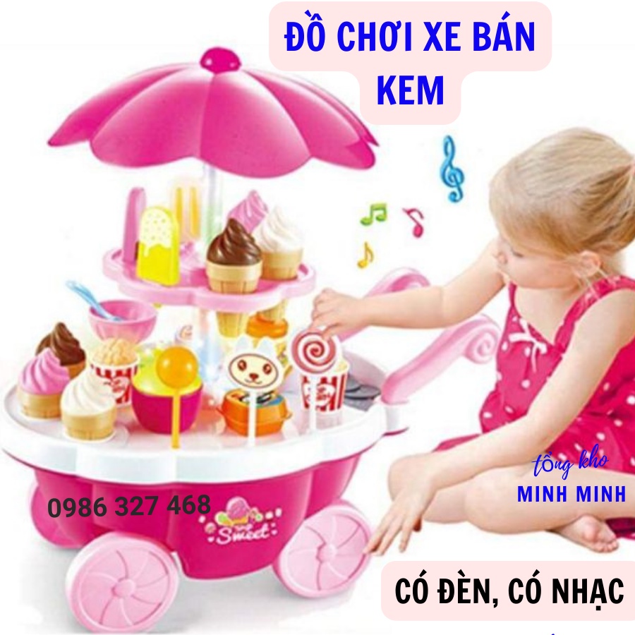 Đồ Chơi Xe Đẩy Bán Kem 2 Tầng Loại To Có Đèn, Có Nhạc Cho Bé Vui Chơi Và Khám Phá