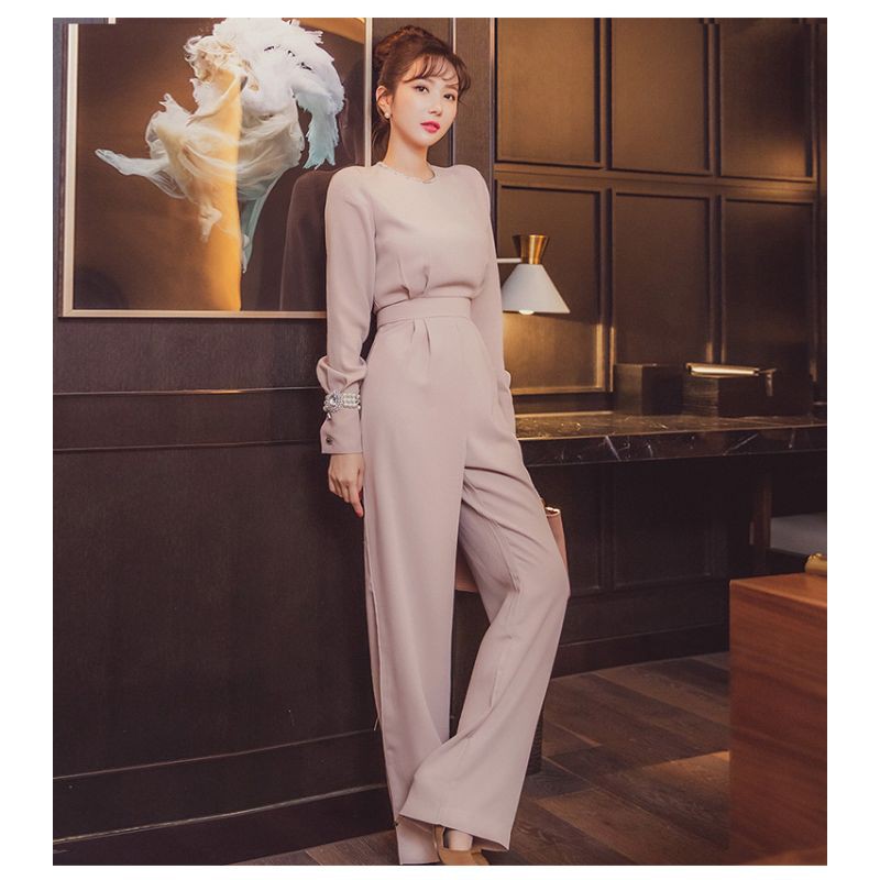 Jumpsuit sét thời trang công sở nữ thanh lịch áo dài quần ống suông sang chảnh