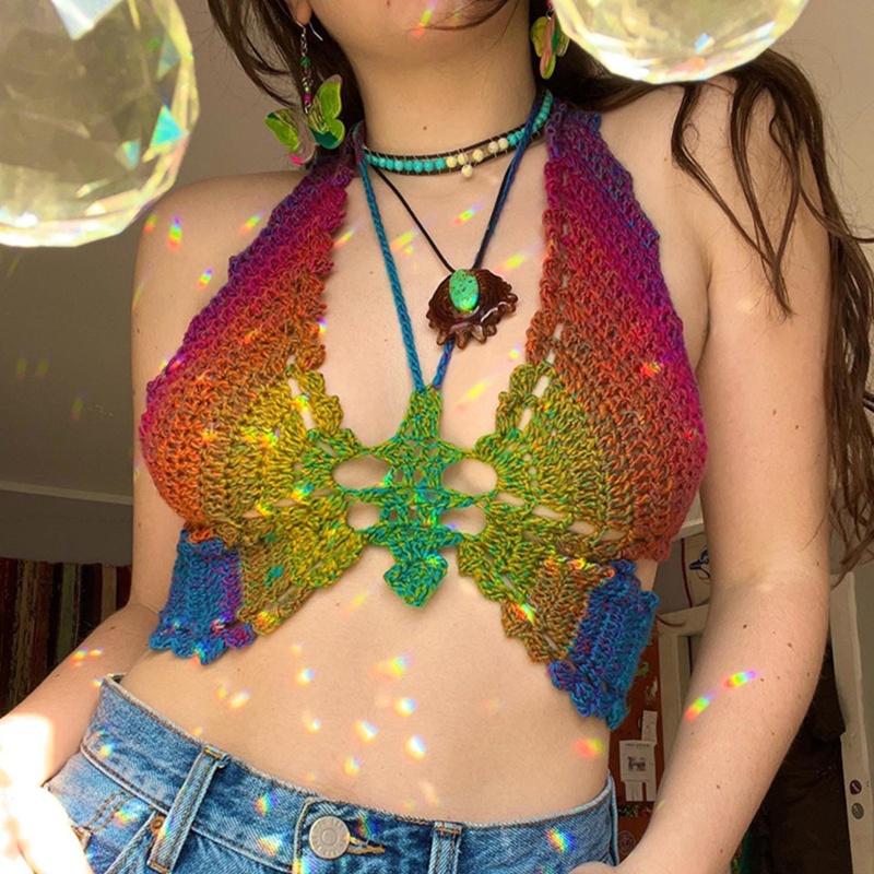 Áo Dệt Kim Sát Nách Cổ Yếm Họa Tiết Bướm Gợi Cảm Cr