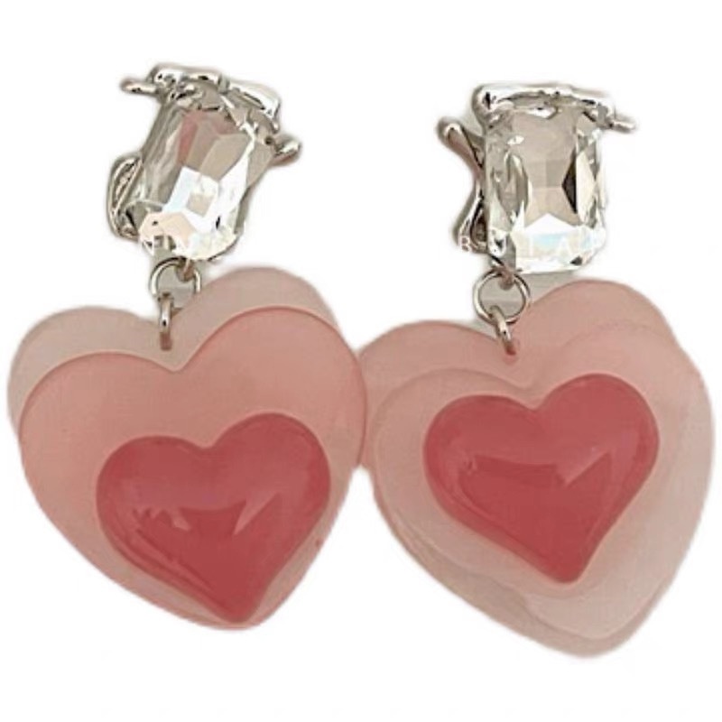 Khuyên Tai Nhựa Hình Trái Tim Đính Đá Zircon Màu Gradient Kiểu Dáng Thời Trang Cho Nữ