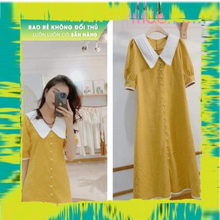 Váy bầu công sở - đầm bầu thiết kế màu vàng kiểu dáng thanh lịch hàn quốc HD26 - Jebi