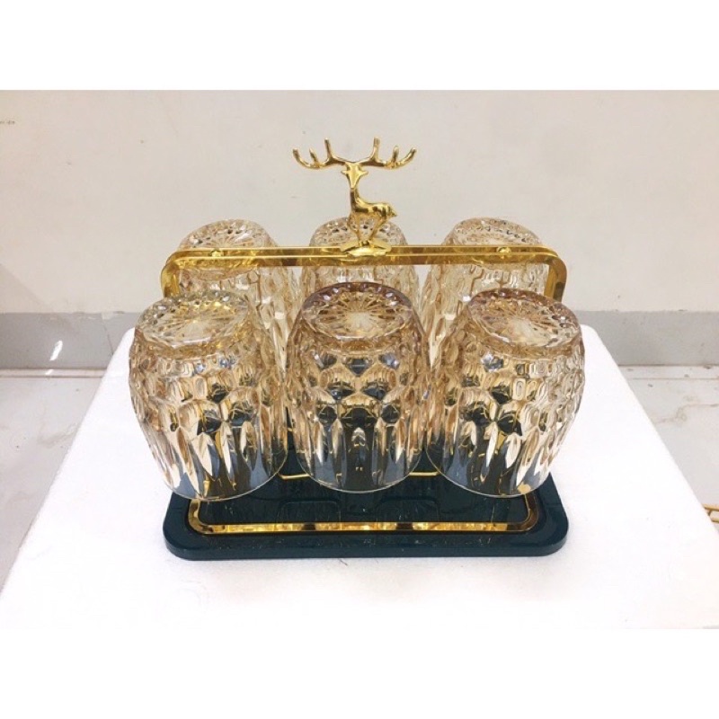 Bộ cốc thủy tinh cao cấp kèm bình nước và giá úp