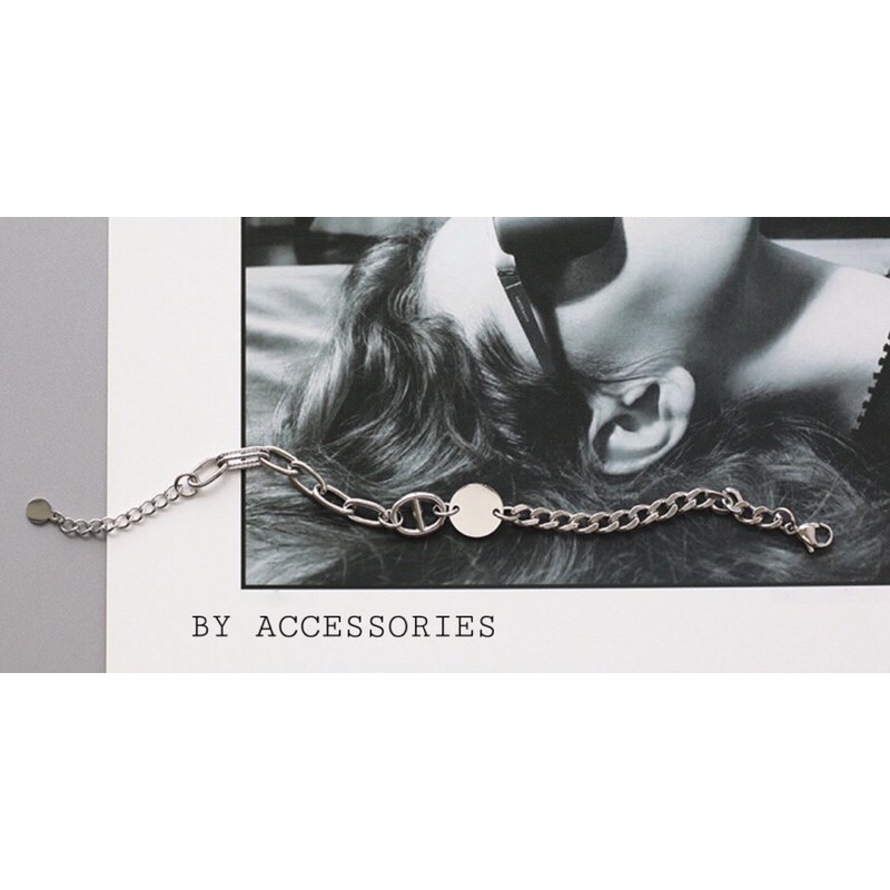 Lắc tay titan xích 2 kiểu phối mặt tròn và khoá rỗng không gỉ