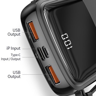 Sạc dự phòng mini 10000mah 15W tích hợp cáp iphone và typec chính hãng