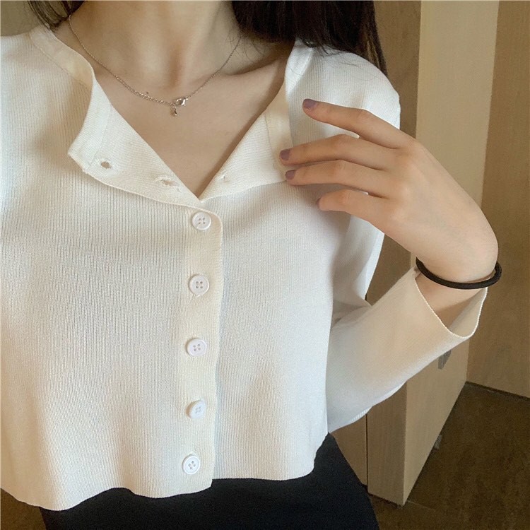 Croptop Tay Dài Nút YAYSHOP chất thun gân mềm mịn tôn dáng kèm hình thật)