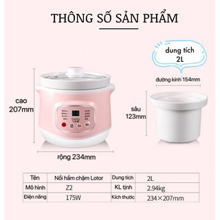NỒI NẤU CHÁO CHẬM, HẦM CHẬM THÔNG MINH LOTOR 2L