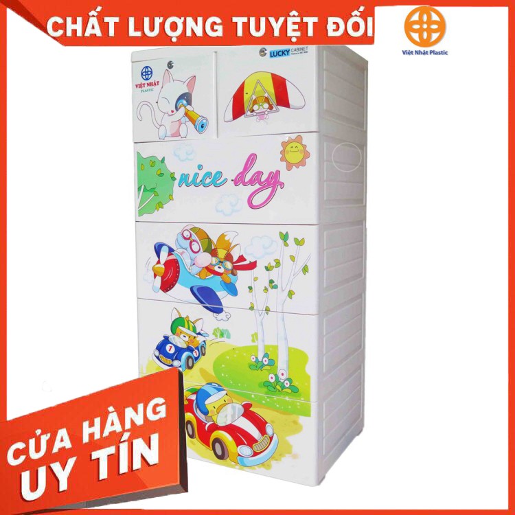 Tủ Lucky 5 Tầng 6 Ngăn Nhựa Việt Nhật  (60 x 48 x 122 (cm) Có Khóa Có Bánh Xe Di Chuyển Các Góc