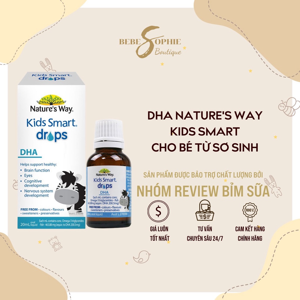 Chính hãng - DHA Nature's Way Kids Smart hỗ trợ Tăng IQ, Phát Triển Não Bộ Cho Bé 20ml, dạng giọt
