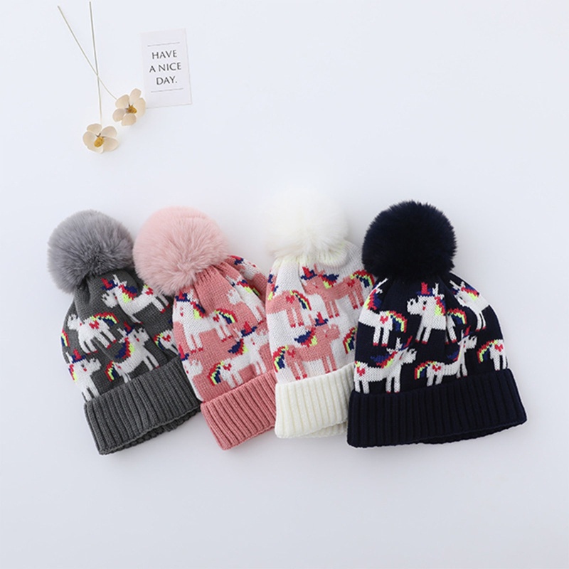 Mũ beanie Trùm Đầu Đính Quả Bông Dễ Thương Cho Bé 1-6 Tuổi