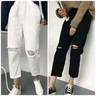 Quần kaki cạp chun rách gối