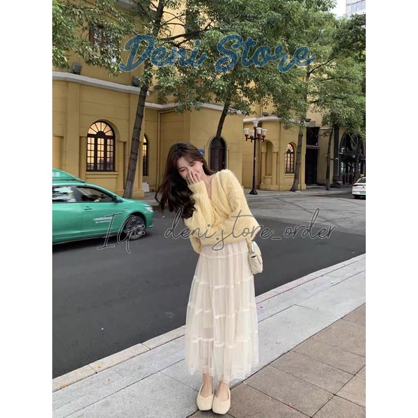 Áo len cardigan dáng ngắn vàng chanh cổ V siêu xinh 🌼🌼🌼