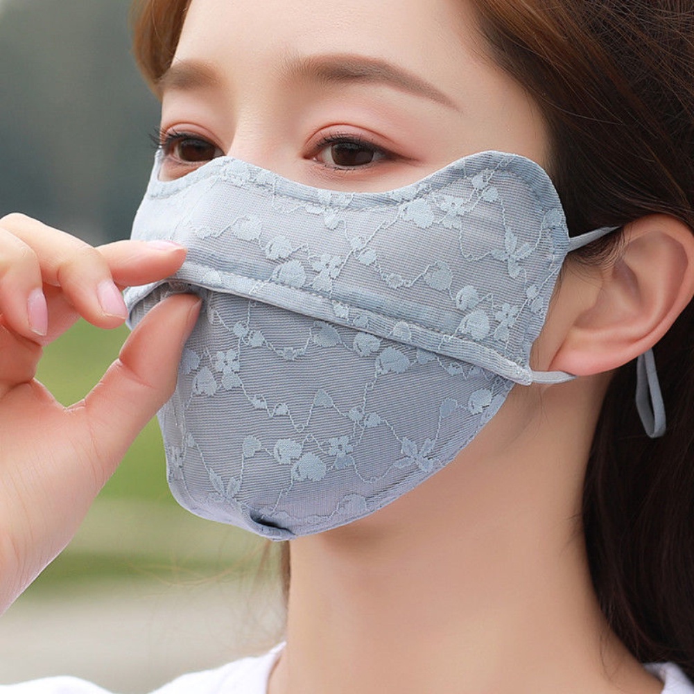 Mặt Nạ Chống Nắng Mùa Hè Mới Mặt Nạ Ren Lụa Băng Bảo Vệ Mắt Mặt Nạ Che Kín Mũi Hở Thoáng Khí Cảm Giác Mát Mẻ Chống Tia Uv Okase