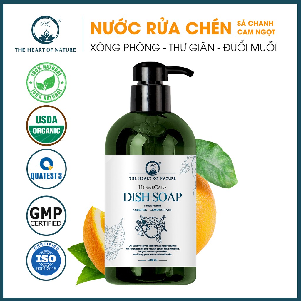 Nước rửa chén tinh dầu thảo mộc PK 1000ml - thành phần hữu cơ, an toàn da tay