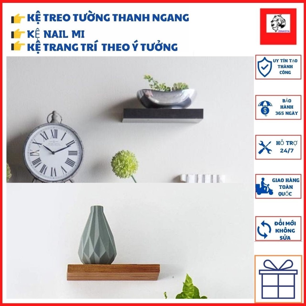 Kệ gỗ treo tường decor, giá trang trí bằng thanh gỗ ngang gắn tường mini phòng khách phòng ngủ để cây cảnh