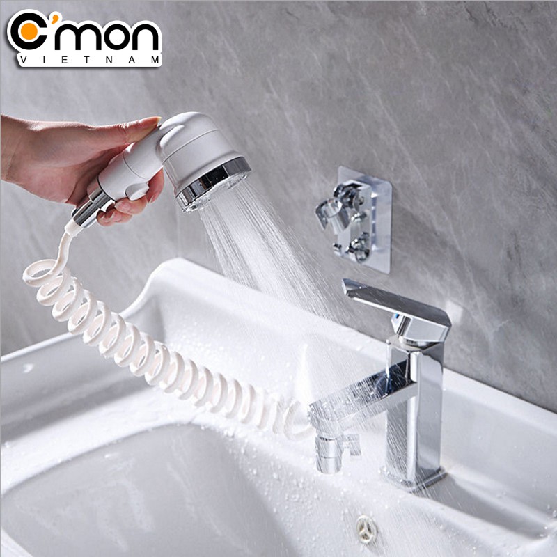 Trọn bộ tay sen tăng áp có khóa nước 3 chế độ nước C'mon TS-07 + phụ kiện nối vòi lavabo C'mon AO-01