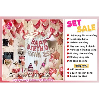 Set bóng trang trí sinh nhật Happy Birthday siêu xinh (Tặng kèm băng dính + bơm tay)
