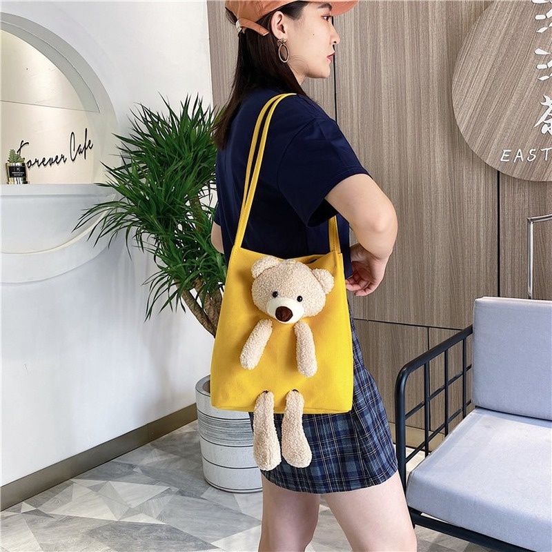 Túi đeo vai IELGY vải canvas in hình gấu thời trang mùa hè dành cho nữ